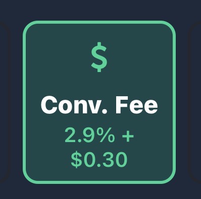 PayXT convenience fee tile showing 2.9% plus $0.30