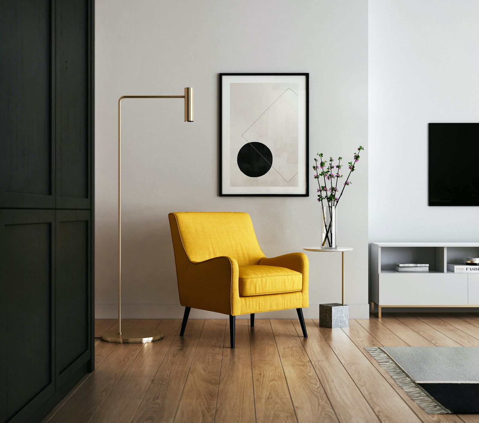 Bright living room with clean flooring after professional service