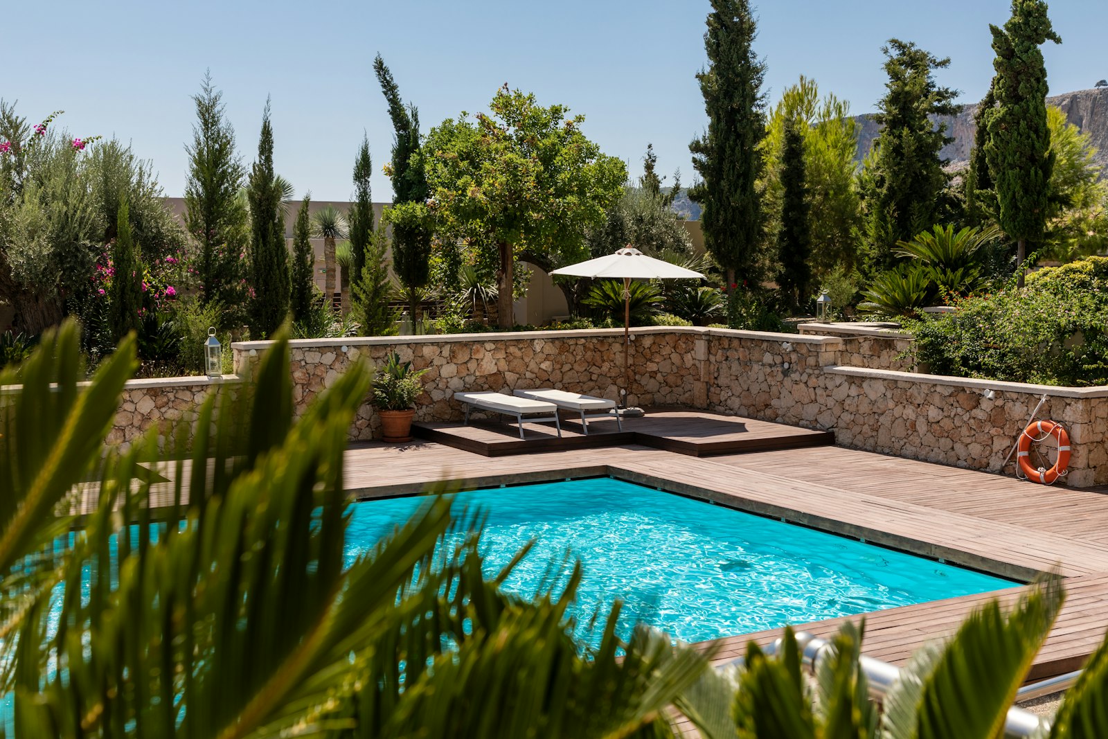 Backyard swimming pool after professional cleaning